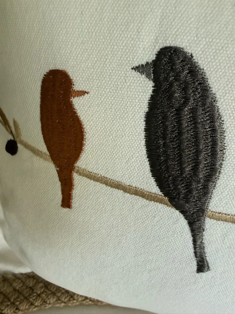 DOMAIN Cotton Jute Embroidered Bird Accent Pillow Duck Feather Insert 14x21